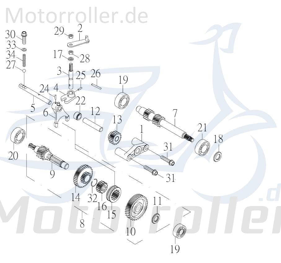 Rex Schalthebelwelle Kreidler F-Kart 170 170ccm 4Takt 81356 Motorroller.de Schaltwelle komplett 170ccm-4Takt Mustang 170 UTILITY Ersatzteil Service
