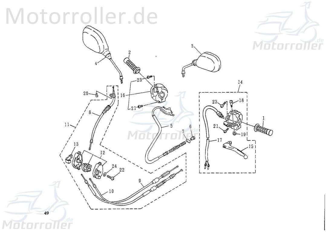 SMC Vabene Gaszug schwarz Bowdenzug 50ccm 2Takt 61620-NAF-00 Motorroller.de Seilzug Bautenzug Gasseilzug Bauten-Zug Bowden-Zug Gas-Zug Seil-Zug Mokick