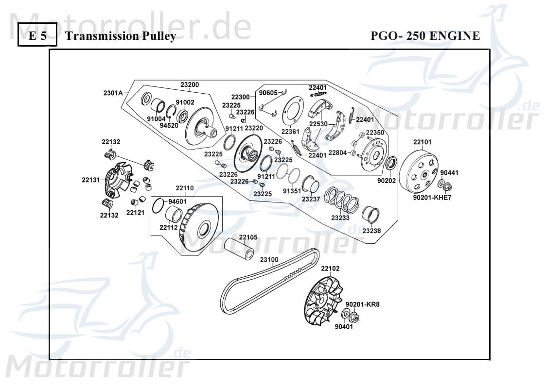 PGO Bugrider 250 Gehäuse Hülle 50ccm 2Takt 22110-KHE7-900.4 Motorroller.de Umbauung PGO 50ccm-2Takt Buggy Ersatzteil Service Inpektion Direktimport