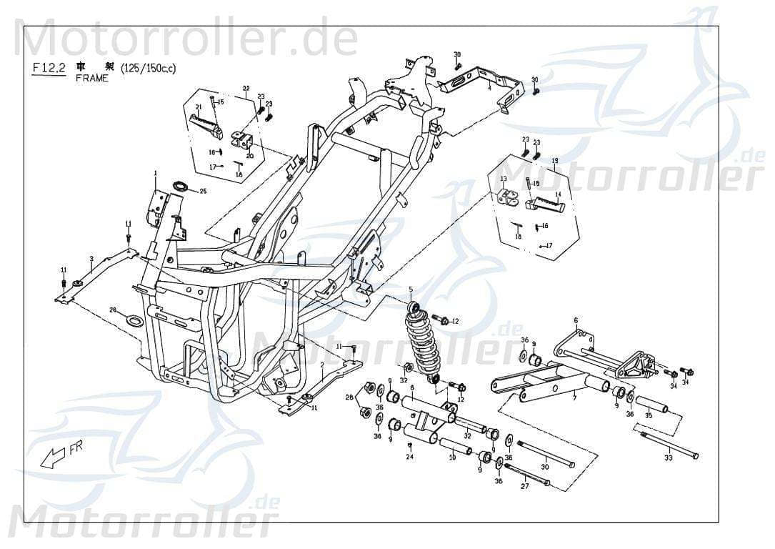 PGO Rahmen G-Max 50 Naked Gestell Metallrahmen Fahrgestell M2421000600 Motorroller.de Rahmenteil Grundgerüst Fahrzeugrahmen Fahrzeuggestell Mokick