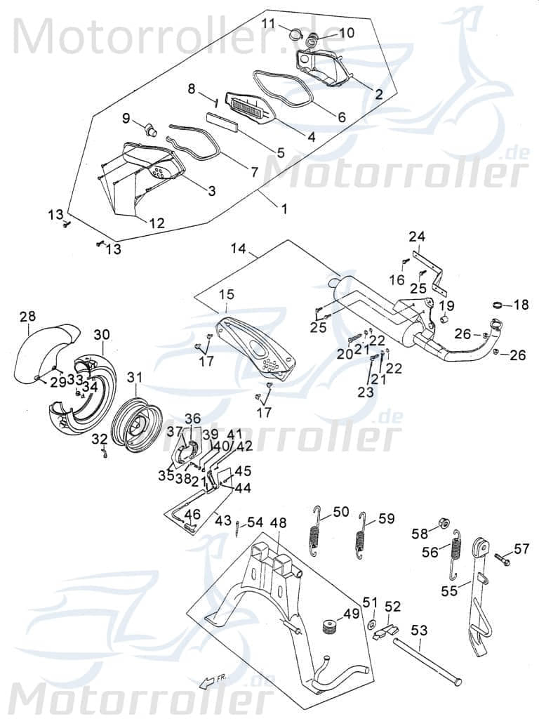 PGO PMX 50 Auspuff Katalysator Endschalldämpfer 50ccm 2Takt P2281000000 Motorroller.de Scooter Auspuffanlage Endtopf Auspuff-Anlage Auspufftopf