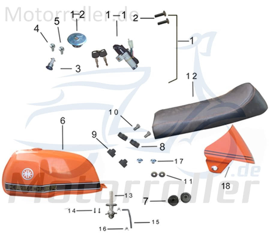 Kreidler DICE CR 125i Kraftstofftank orange Kraftstoffbehälter 780038 Motorroller.de Benzintank Scooter Moped Ersatzteil Service Inpektion Direktimpor