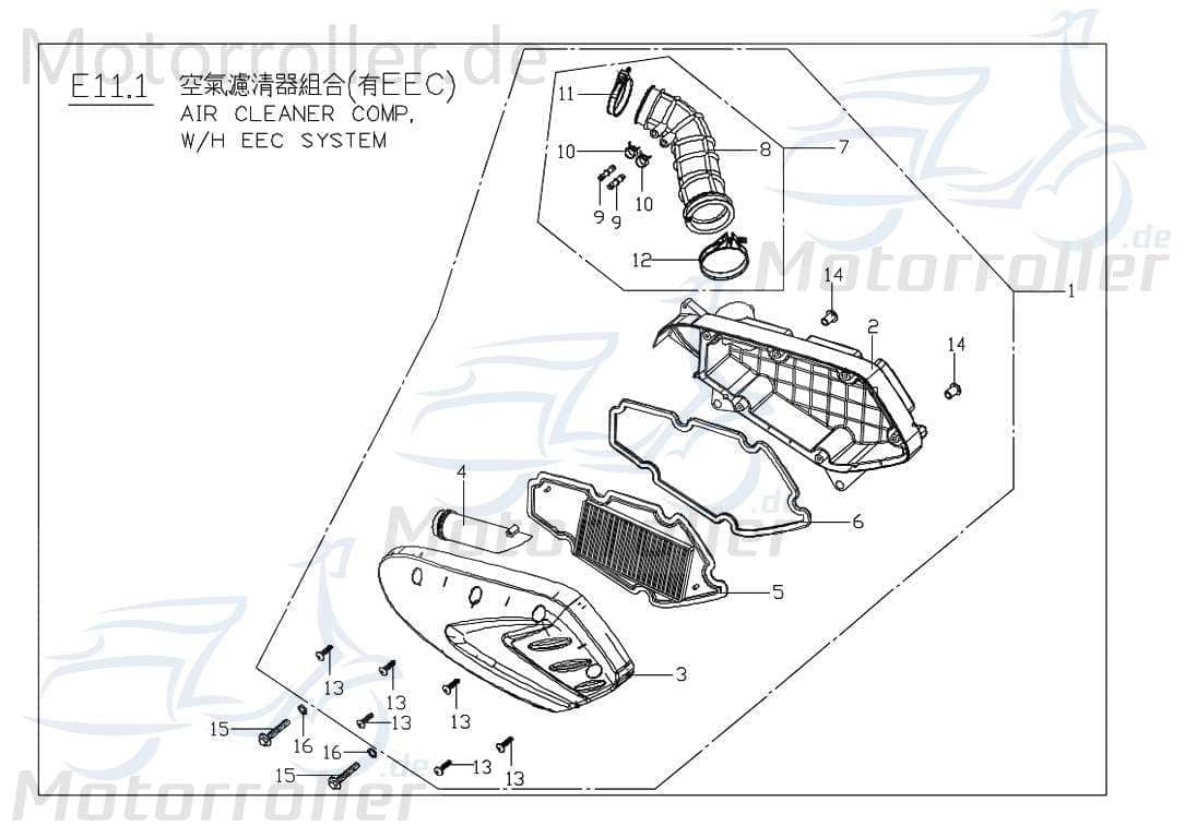 PGO G-Max Ansaugrohr Luftfilter 125ccm 2Takt M2262050000 Motorroller.de Saugleitung Luftzufuhr Luftansaugrohr Ansaugleitung Ansaug-Rohr Ansaug-Leitung