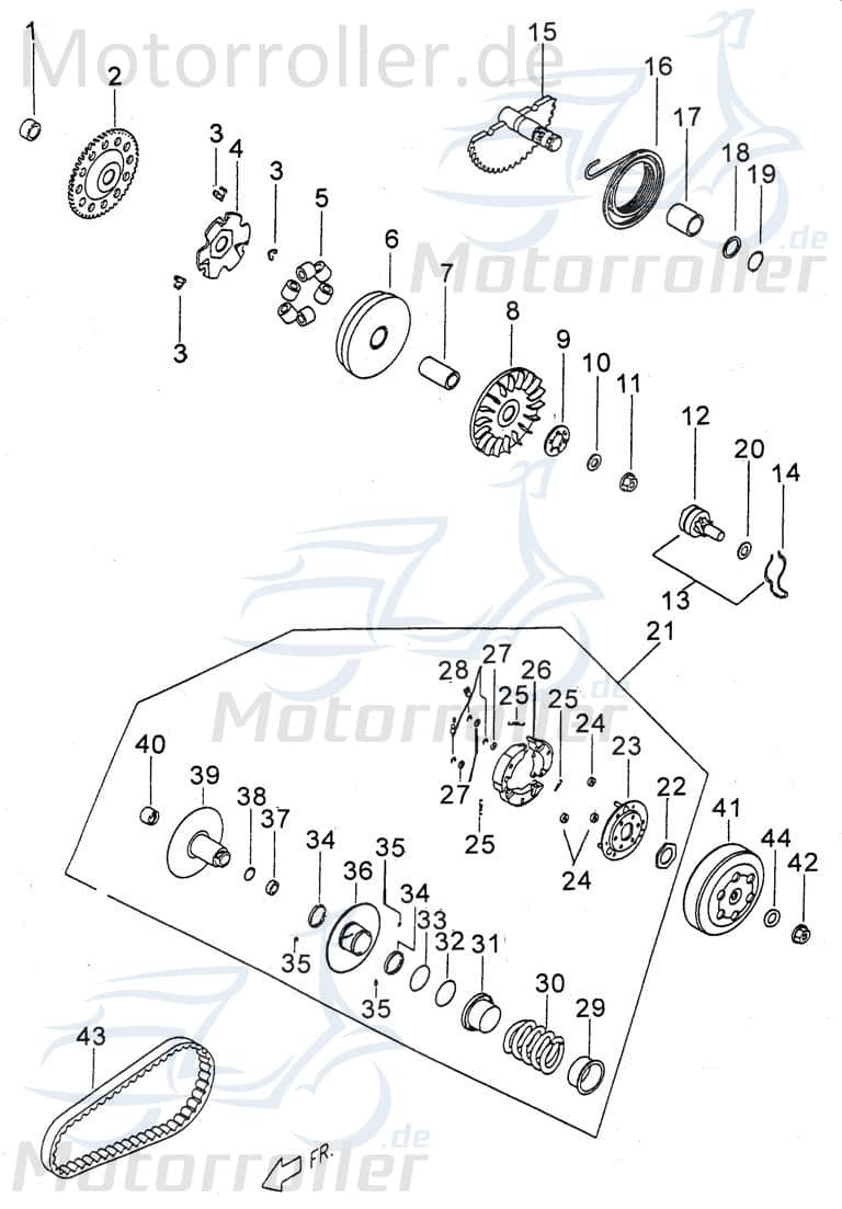 PGO PMX 50 Kupplung 45km/h hinten 50ccm 2Takt P11237000002 Motorroller.de Wandler Fliehkraftkupplung Fliehkraft-Kupplung Variomatik-Kupplung Scooter