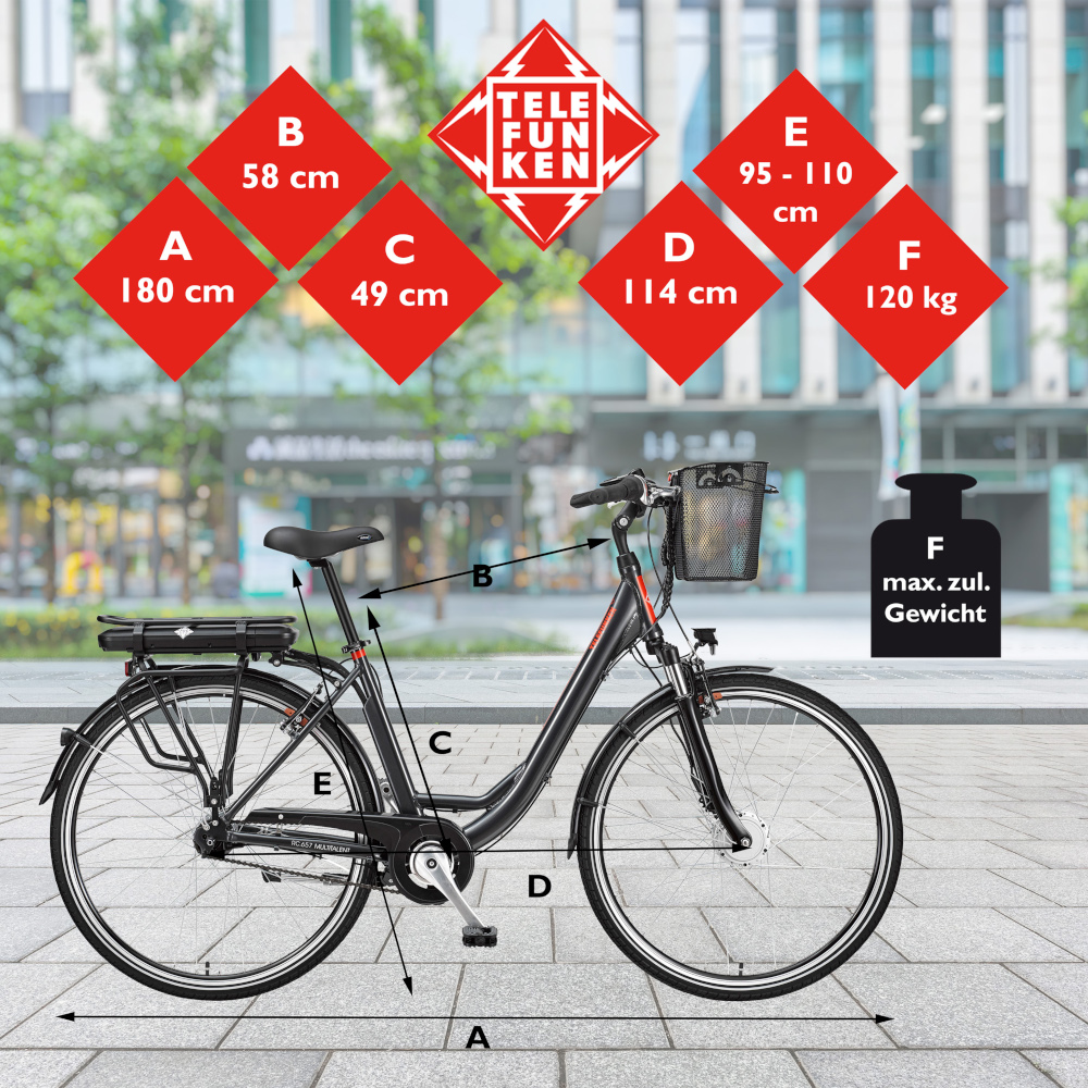 E-Bike Telefunken RC657 Multitalent Elektrofahrrad City-Pedelec anthrazit 28" RH 49cm E-Fahrrad Citybike