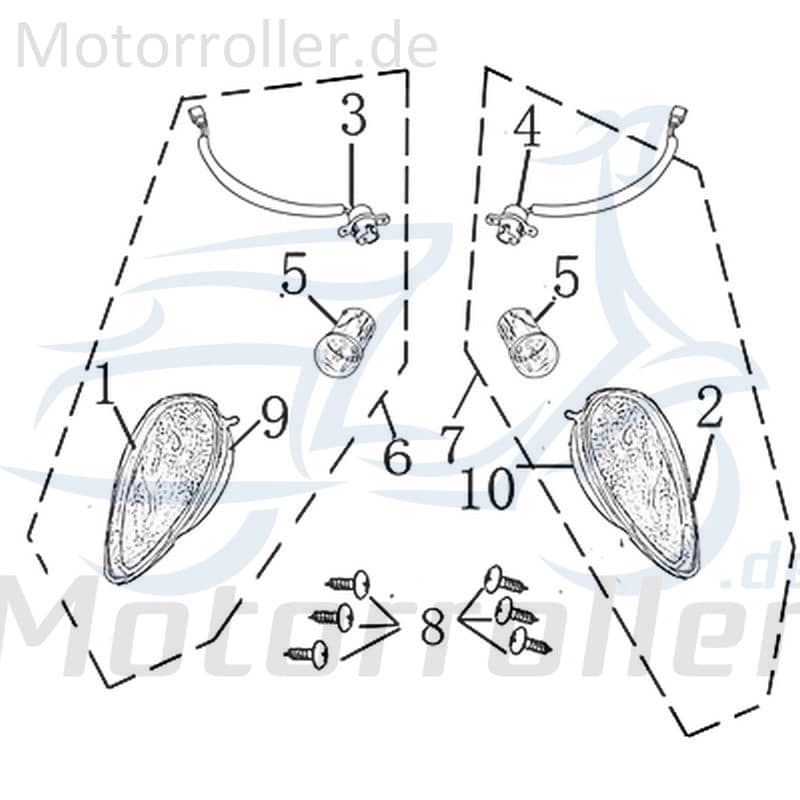 Kreidler Martinique 125 Blinker Roller 125ccm 4Takt 702653 Motorroller.de rechts vorn Signalleuchte Blinklicht Blinkleuchte Fahrtrichtungsanzeiger