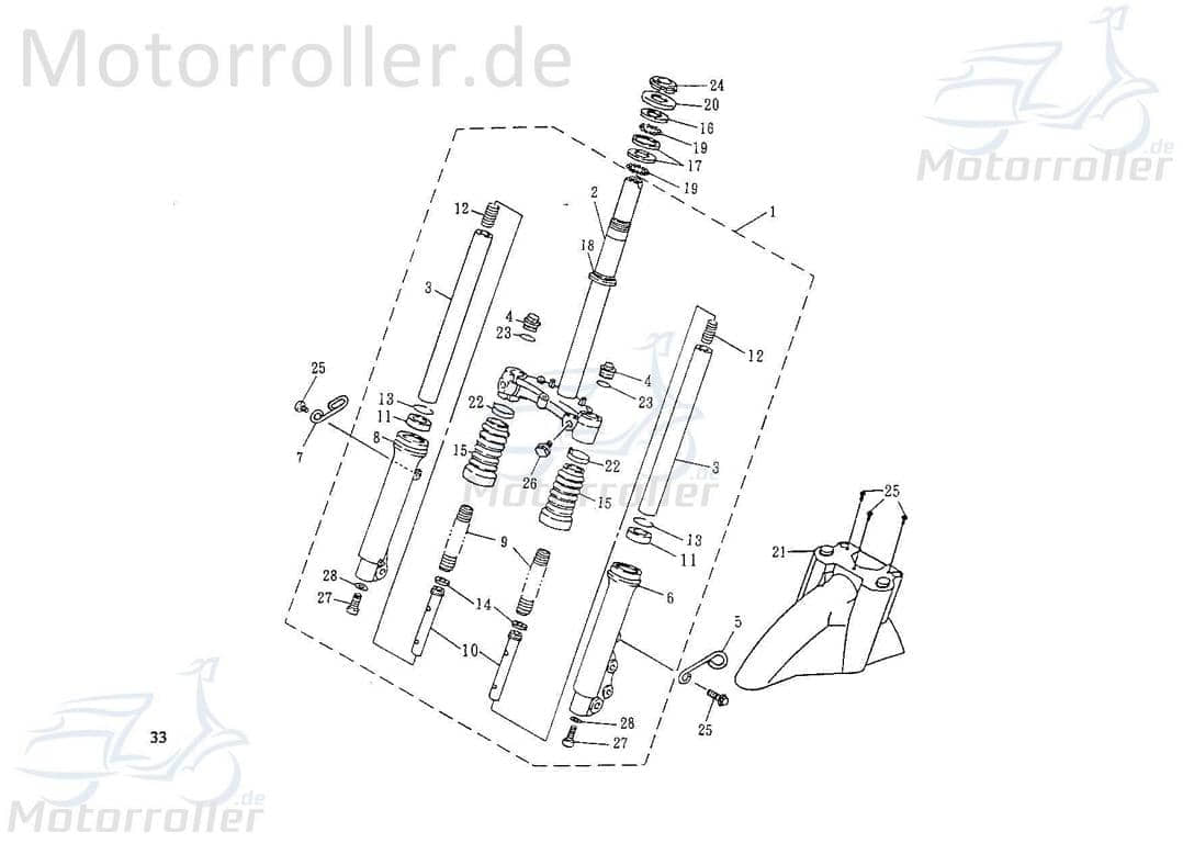 Rex Scooter 50 Stoßdämpfer vorn rechts 74115 Motorroller.de Gabelbein Gabelholm Kreidler Flory 50