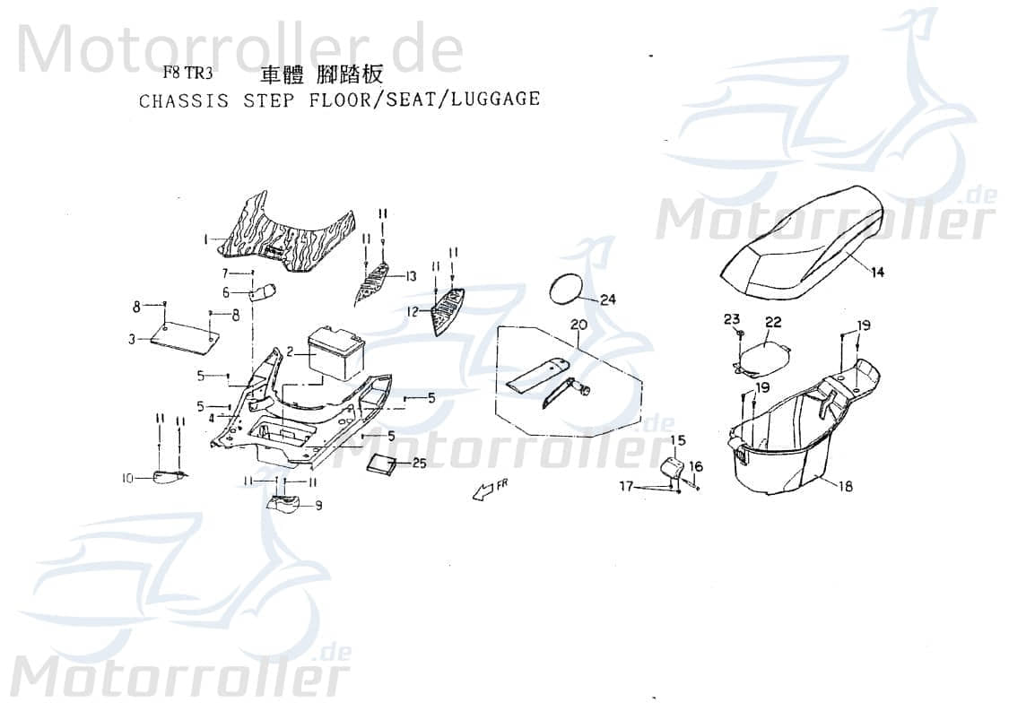 PGO Trittbrett rechts vorne TR3 50 Mofa Trittplatte Fußbrett C162D011000 Motorroller.de Tritt-Brett Fußplatte Bodenbrett Fußraumboden Fuß-Brett