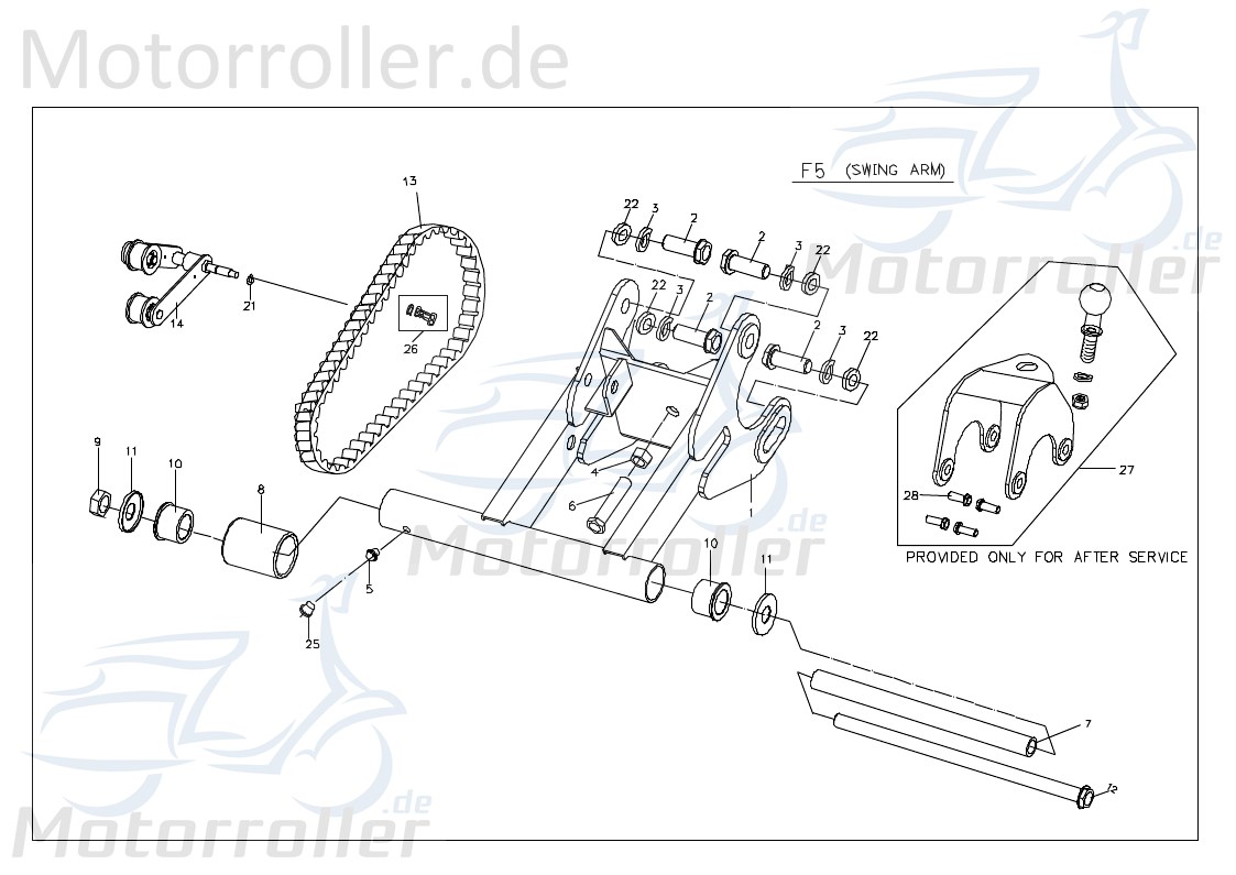 PGO Abstandsrohr Schwinge 20x14.1x253.3mm X-Rider 90 Quad X04811110000 Motorroller.de Abstandsbuchse vorn PGO 50ccm-2Takt ATV X-RIDER 110 UTV Service