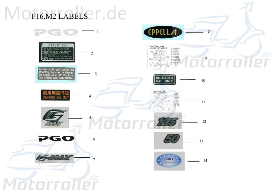 PGO Aufkleber Silber Sticker Dekor G-Max C1601570000 Motorroller.de Schriftzug Emblem Dekor-Aufkleber Klebeetikett Logo Scooter T-Rex