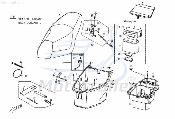 PGO Deckel Batterie schwarz G-Max Batteriehalter Roller M2624050650 Motorroller.de Batteriedeckel Halterung Befestigung Cover Batterie Akku