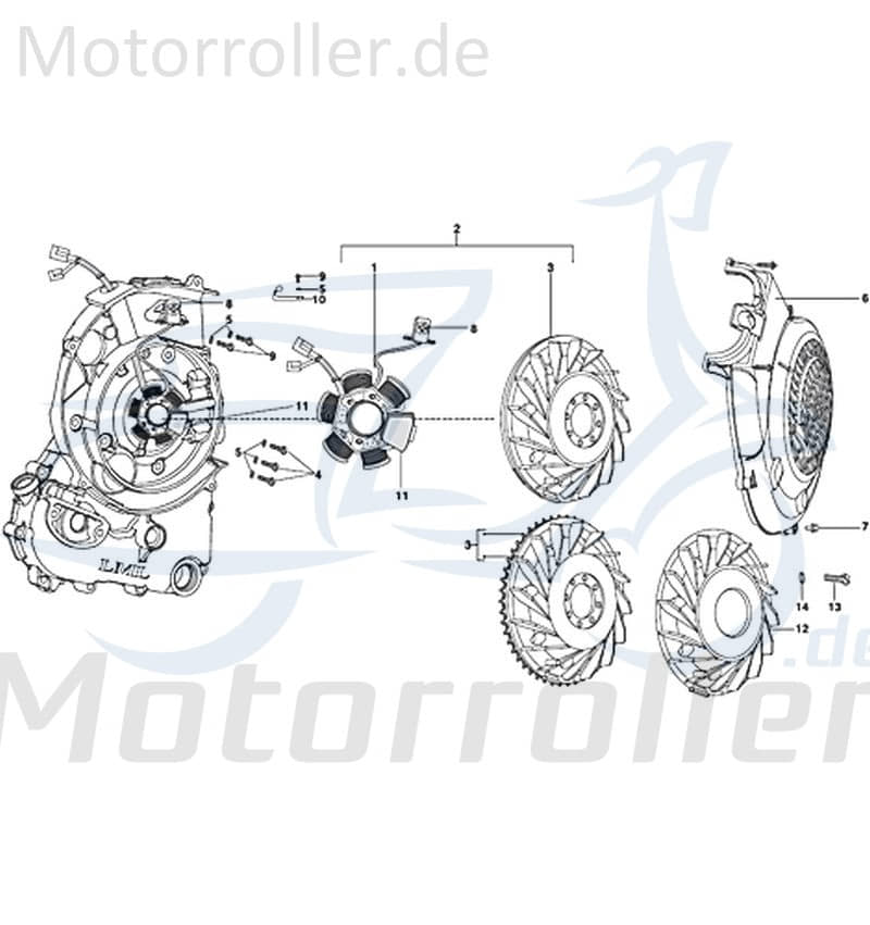 Kreidler STAR Deluxe 4S 125 Lichtmaschine 125ccm 4Takt 720267 Motorroller.de Stator Ankerplatte Anker-Platte Stromerzeuger Strom-Generator Zündplatte