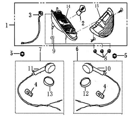 Blinker hinten links klarglas Rex RS750 Roller 50ccm 4Takt Motorroller.de Fahrtrichtungsanzeiger Blinkleuchte Blinklicht 1E40QMB Scooter SPEEDY FLASH