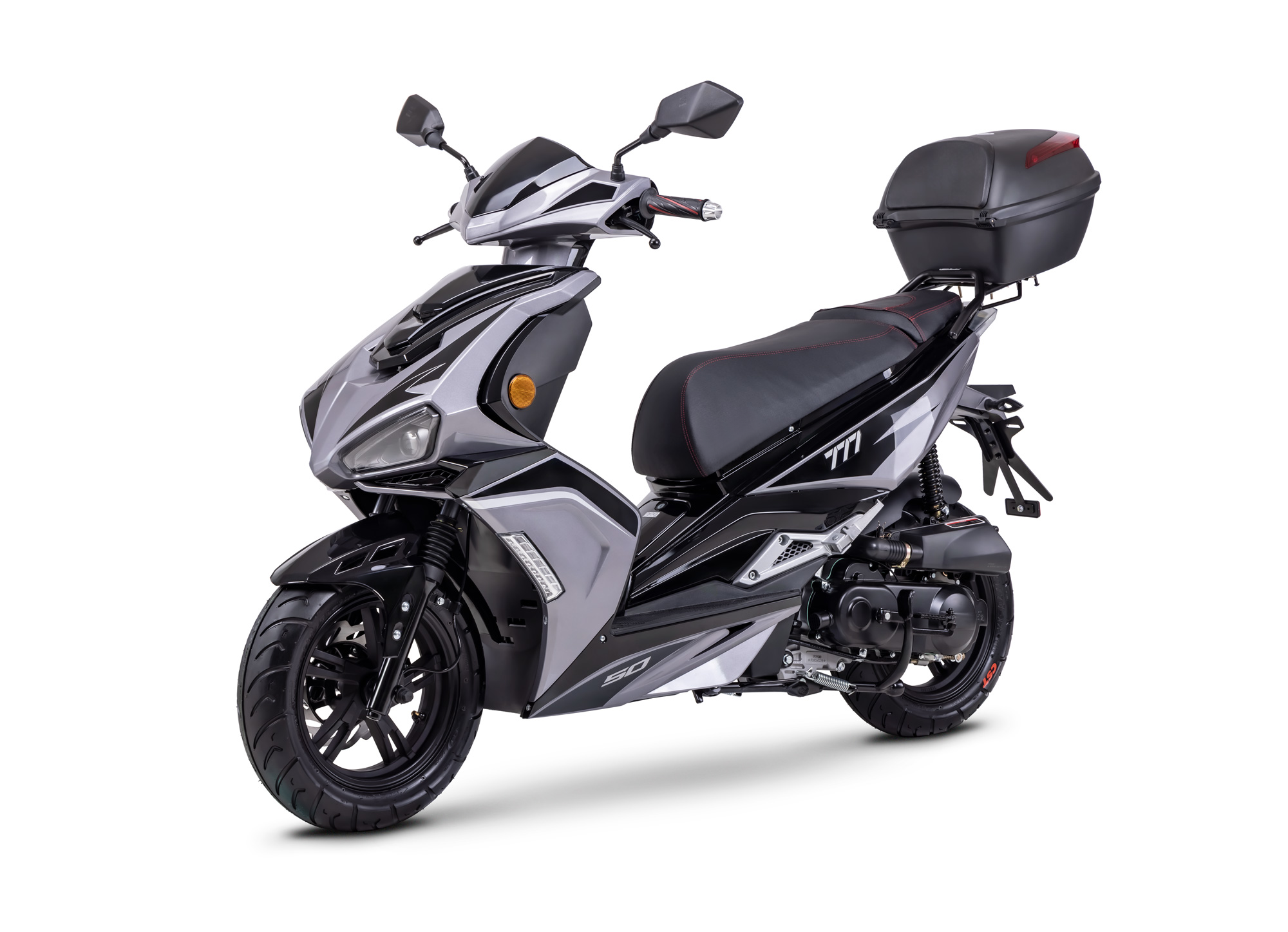 Motorroller Fighter R 777 Sport schwarz-grau 45 km/h Euro 5 mit Topcase Scooter Mokick Roller