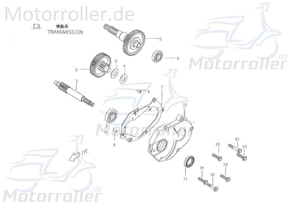 PGO Getriebeausgangswelle P1 44 Zähne Big Max 50 50ccm 2Takt Motorroller.de gerade verzahnt Endantrieb Zwischenwelle Antriebs-Welle Getriebewelle