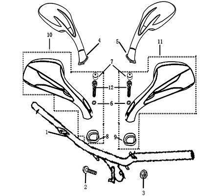Spiegel rechts M8x1.25 Länge = 340mm Rückspiegel 700573
