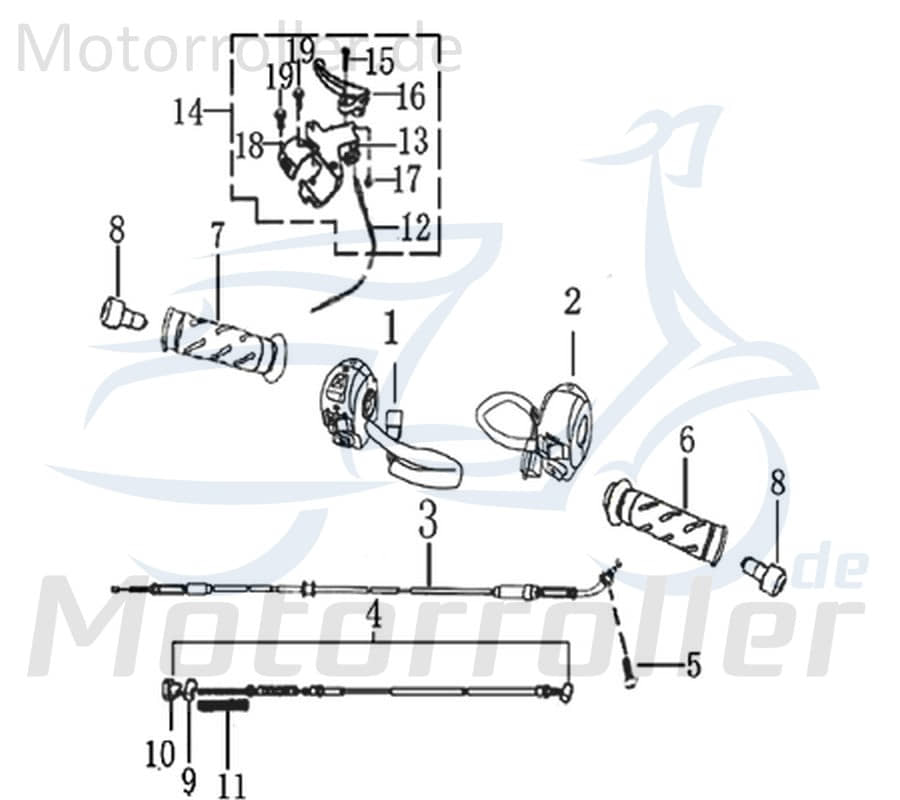 Bremshebel links Jonway RMC-E Hiker 50 DD SPORT Roller 701254 Motorroller.de Handbremshebel Handbremsgriff Brems-Hebel Bremsarm Brems-Arm Brems-griff