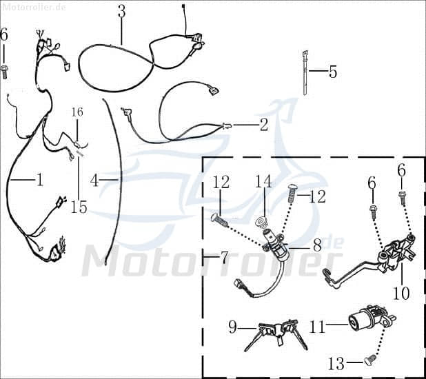 Schlosssatz RS Classic Jonway Tank-Verschluss Scooter 701561 Motorroller.de Tankverschluss Tank-Deckel Schloss-Set Zünd-Schloss Schlossgarnitur 139QMB