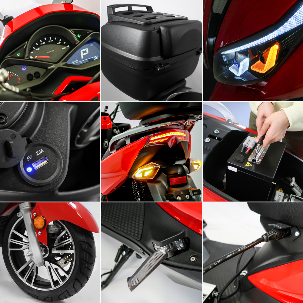 Elektroroller Scoody MX2-45 45 km/h E-Scooter E-Roller Lithium-Akku 3000 Watt mit 2 Akkuboxen, Topcase und Straßenzulassung