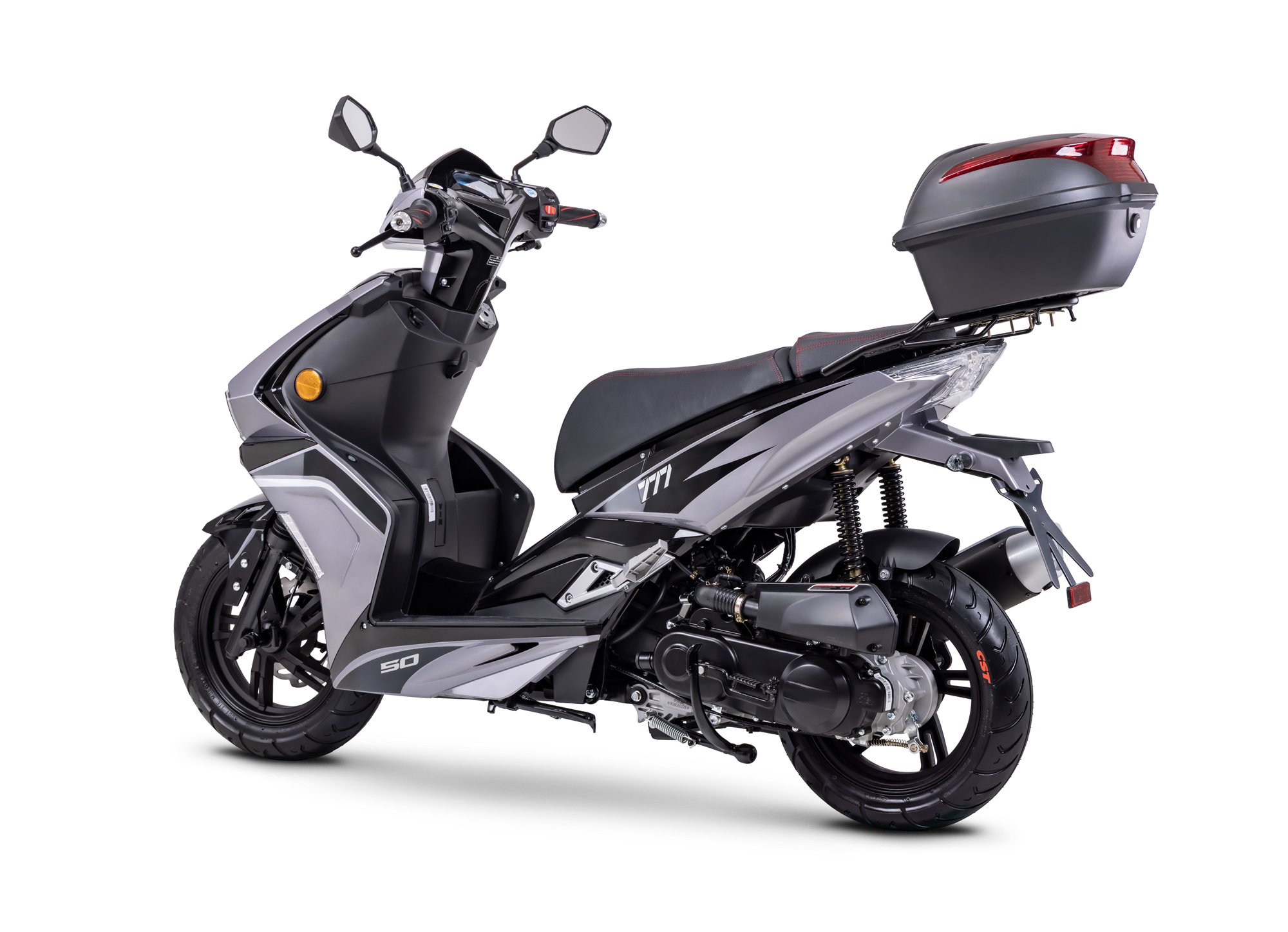 Motorroller Fighter R 777 Sport schwarz-grau 45 km/h Euro 5 mit Topcase Scooter Mokick Roller