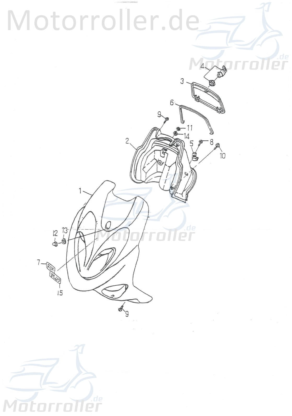 Adly Silver Fox SF 50 Frontverkleidung 50ccm 2Takt 64301-139-000-B Motorroller.de hellblau Frontschürze Frontmaske Front-Cover Lenkerverkleidung