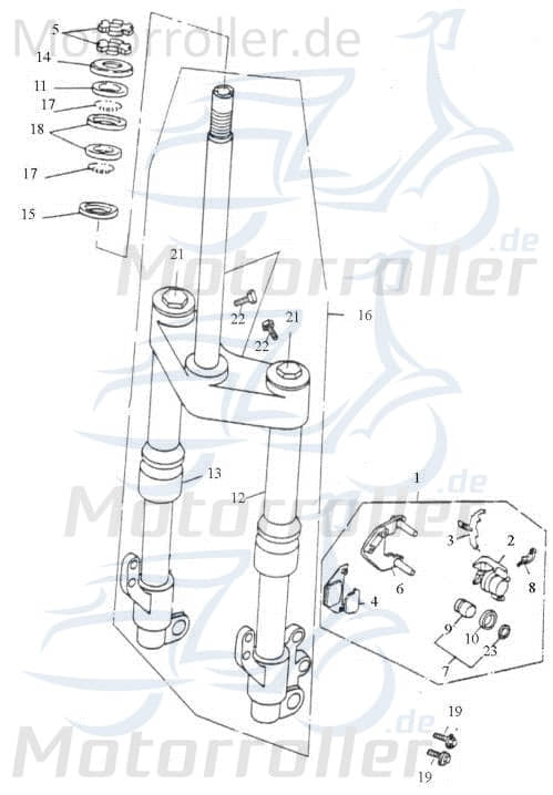 Adly Thunder Bike TB 50 Gabelbein 50ccm 2Takt 53130-125-000 Motorroller.de Dämpfer Federbein Gabelholm Gabelrohr Gabelfuß Scooter Ersatzteil Service