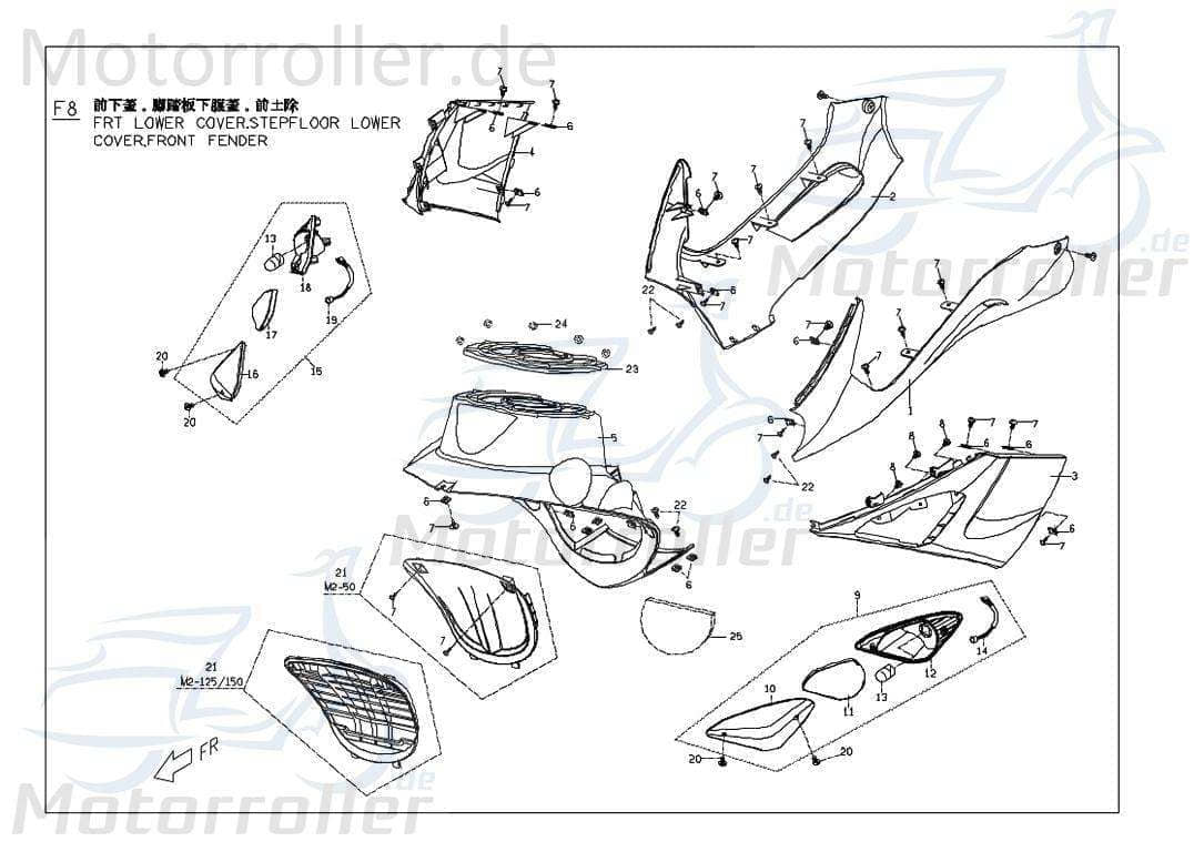PGO Abdeckung Lufteinlass vorn unten schwarz G-Max 50 Naked M26260306501 Motorroller.de Kappe Deckel Schutz Verkleidung Platte Cover Blende Mokick