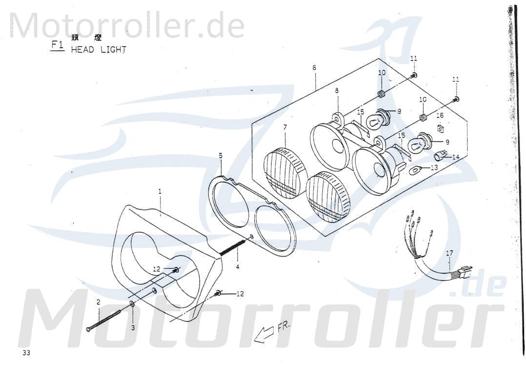 PGO Scheinwerferdichtung Big Max 50 Roller 50ccm 2Takt Motorroller.de PGO 50ccm-2Takt Scooter Big Max Sport Ersatzteil Service Inpektion Direktimport