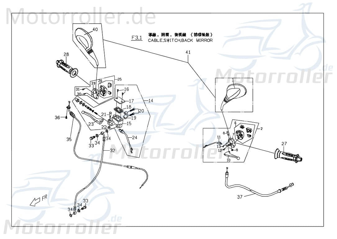 PGO Schaltereinheit links G-Max 50 Kombischalter Roller C25460000005 Motorroller.de Bremshebel Bremsgriff Bremsarmatur G-Max 50 Naked