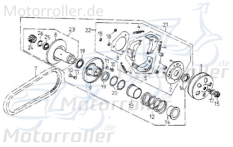 Adly GK 125 Kupplung 122mm Buggy 125ccm 4Takt 22000-120-000 Motorroller.de Riemenscheibe Wandler Fliehkraftkupplung Fliehkraft-Kupplung Nockenscheibe