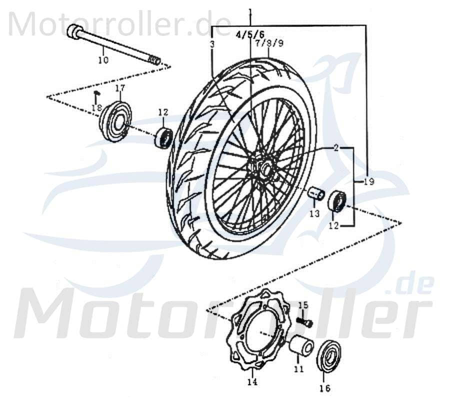 Rex Supermoto 125 DD Distanzbuchse Hülse 91594 Motorroller.de Leichtmetall-Gussrad links vorn Distanzhülse Distanzring Distanz-Hülse Moped