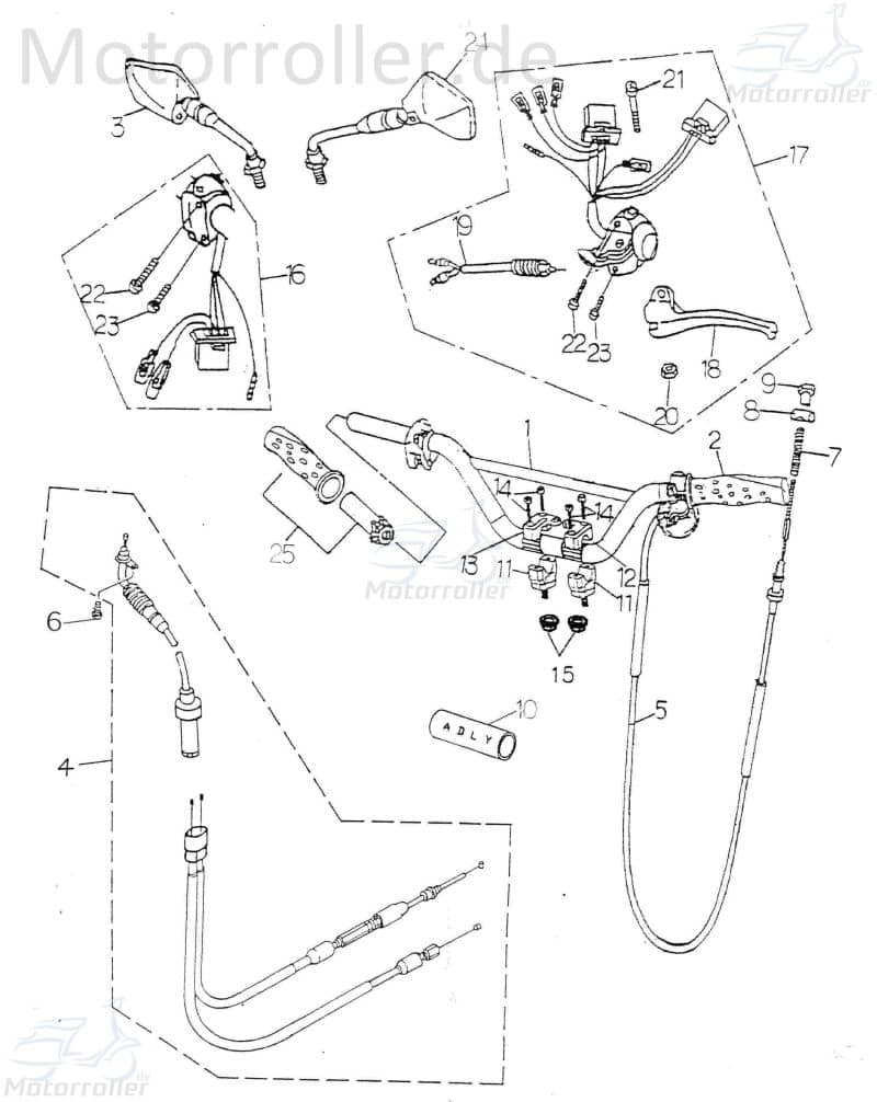 Adly RT 50 Road Trace Schalterienheit Kombischalter links 35200-154-000 Lenkeramratur Bremshebel Bremsarmatur