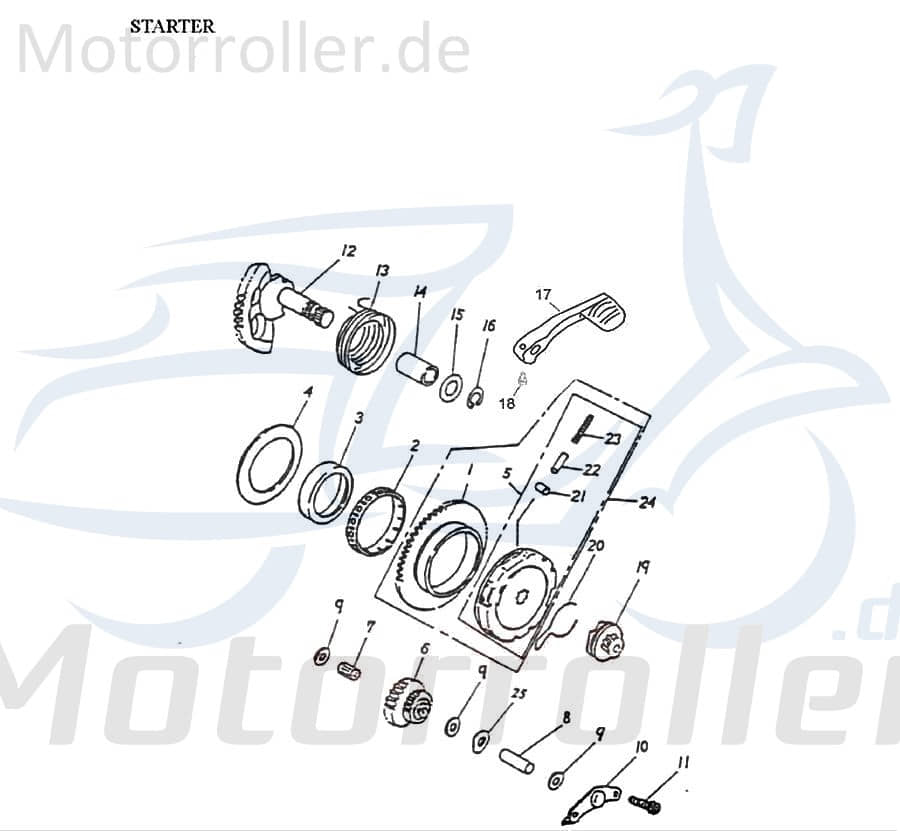 Luxxon YX 9 50 AC Kickstarterritzel 50ccm 2Takt 28230-104-000 Motorroller.de Kickstarter-Ritzel Kickstarter-Mitnehmer Kickstarterantriebsrad Scooter
