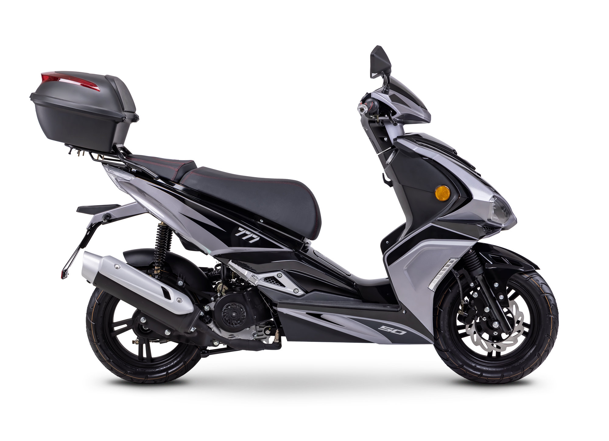 Motorroller Fighter R 777 Sport schwarz-grau 45 km/h Euro 5 mit Topcase Scooter Mokick Roller