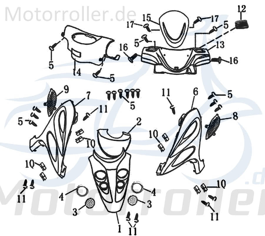 Rex Drive Sport 50 Frontverkleidung 50ccm 2Takt 701056 Motorroller.de schwarz Frontschürze Frontmaske Front-Cover Lenkerverkleidung Front-Schürze