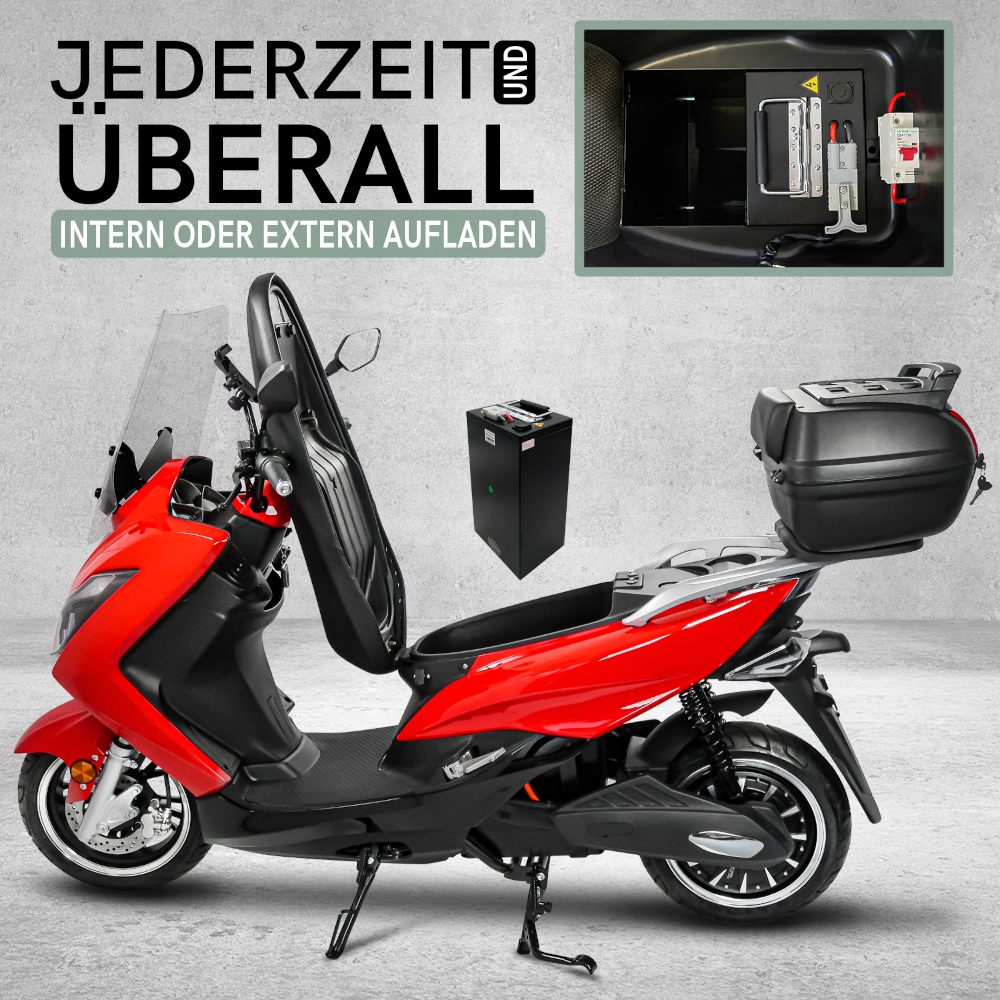 Elektroroller Scoody MX2-45 45 km/h E-Scooter E-Roller Lithium-Akku 3000 Watt mit Topcase und Straßenzulassung