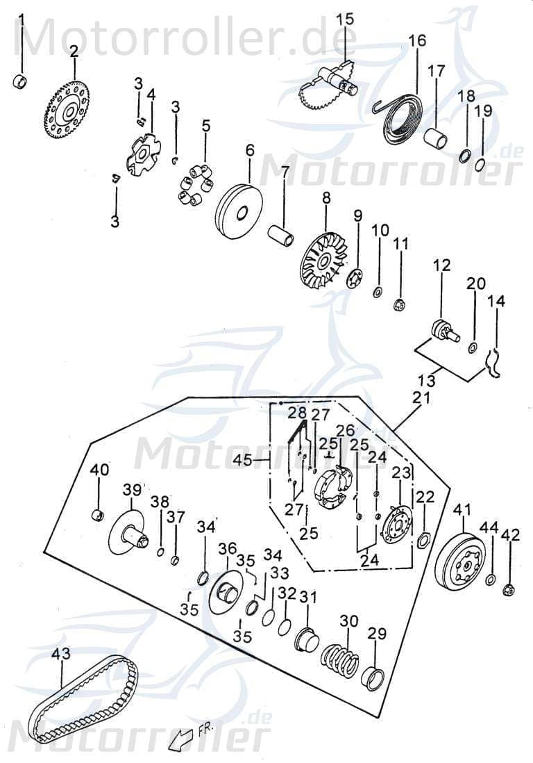 PGO Kickstarterritzel mit Feder 50ccm-2Takt PMX 110 Roller P0251000000 Motorroller.de Kickstarter-Ritzel Kickstarter-Mitnehmer Kickstarterantriebsrad