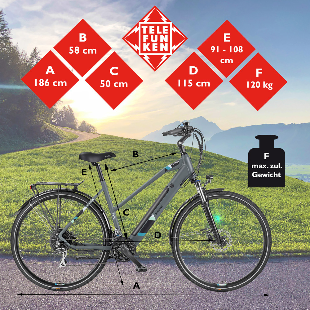 E-Bike Telefunken XC940 Expedition Elektrofahrrad Trekking-Pedelec granit 28" RH 50cm E-Fahrrad Trekkingrad Damenrad
