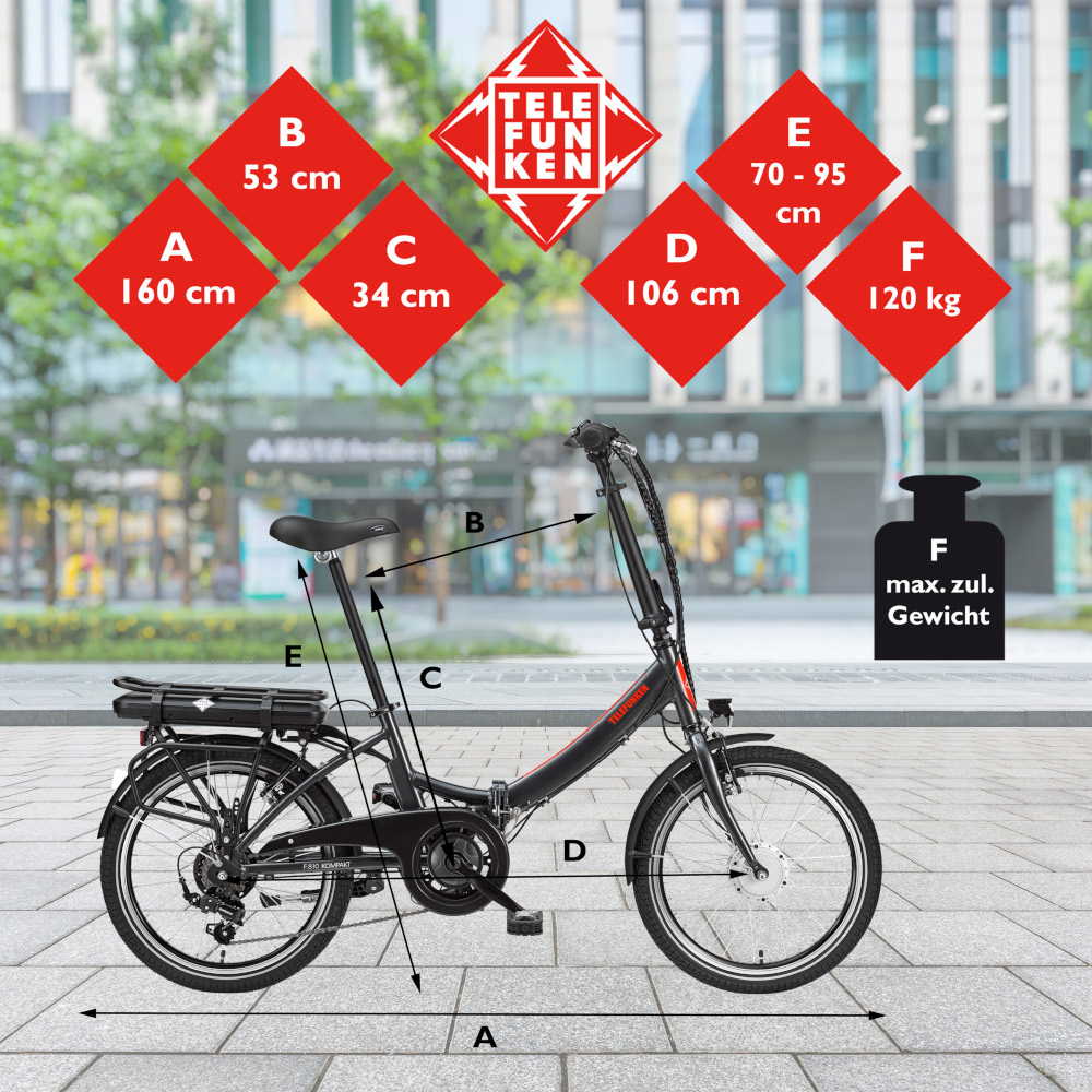 E-Bike Telefunken F810 Kompakt Elektrofahrrad Trekking-Pedelec anthrazit 20" RH 33cm E-Fahrrad Faltrad