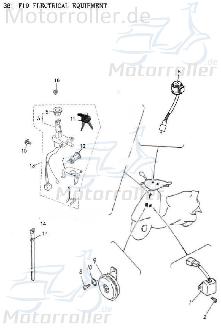 Schlosssatz Adly Blizzard GTA 50 Zündschloss 35010-381-000 Scooter Motorroller.de 50ccm-2Takt Ersatzteil Service Inpektion Direktimport