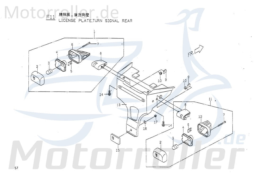 PGO Blinker hinten links links hinten Big Max 50 50ccm 2Takt Motorroller.de Fahrtrichtungsanzeiger Blinkleuchte Blinklicht 50ccm-2Takt Scooter Service