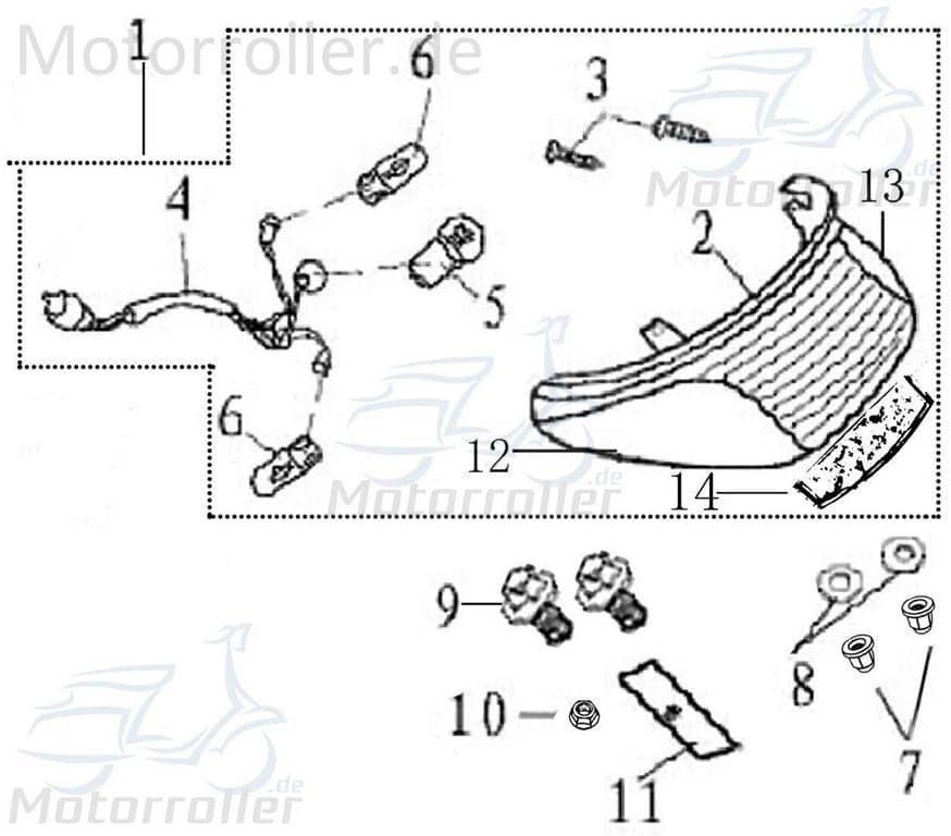 Rücklicht klare Blinker AGM Rückleuchte Roller 50ccm 4Takt Motorroller.de Rückstrahler Rück-Leuchte Rückleuchteneinheit Rückleuchten-Einheit 139QMB