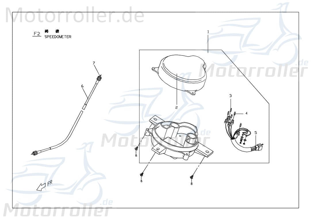 PGO Tachometer Europa Ligero RS 50 Geschwindigkeitsmesser P55610000004 Motorroller.de Geschwindigkeitsanzeige Speedometer kmh-Anzeige Tachoeinheit