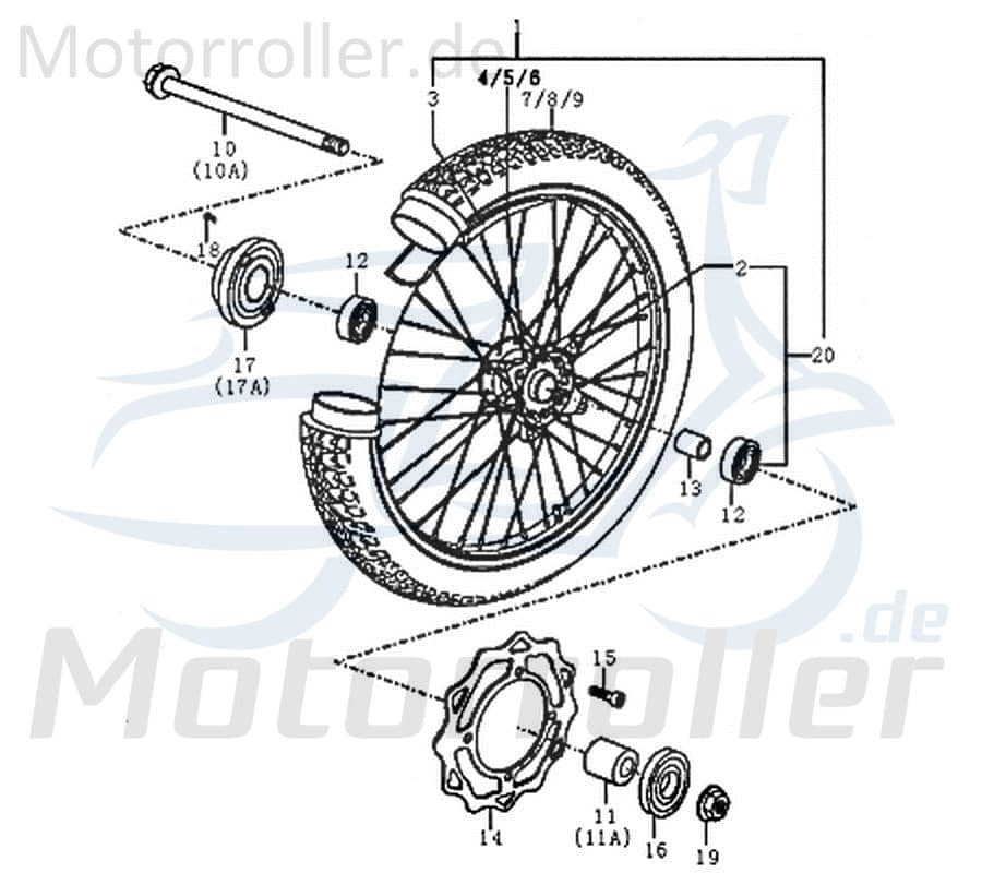 Kreidler DICE GS 125i Radnabe Vorderradnabe 91997 Motorroller.de Rex Enduro 125 DD Radaufnahme Radmitte Radhülse Achsnabe Radlager Motorrad Moped