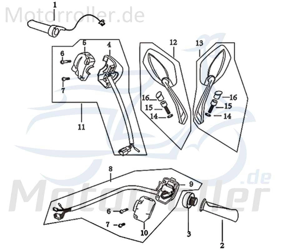 Schaltereinheit links Schaltergehäuse 614-HDDMI-001R-000 Motorroller.de Lenkerarmatur Kombischalter Kombi-Schalter Schalter-Einheit Lenker-Armatur