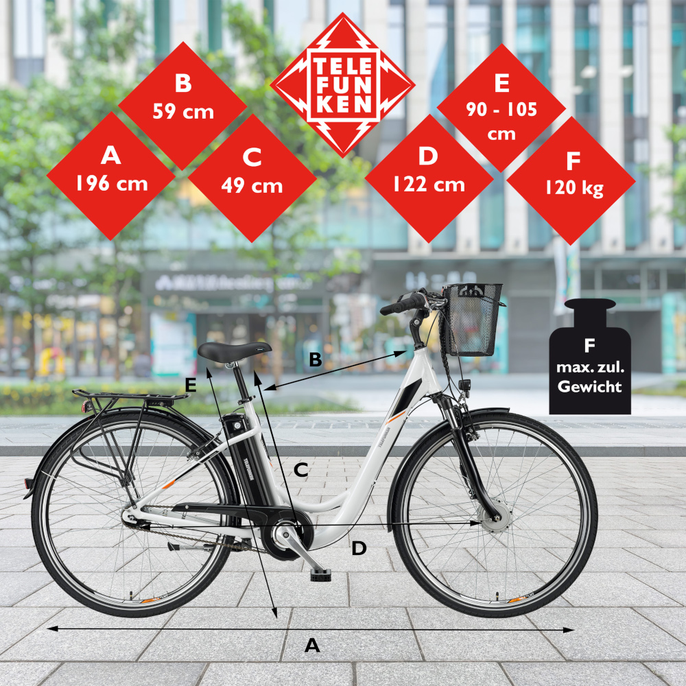 E-Bike Telefunken RC840 Multitalent Elektrofahrrad City-Pedelec weiß 28" RH 48cm E-Fahrrad Citybike
