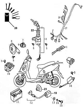 Rex RS 425 Mofaroller 4-T Hupsignal Hupe Signalhorn Motorroller.de 50ccm 4Takt 139QMB JSD50QT-13 50cc 4T 139QMA Horn Signal-Horn Töte