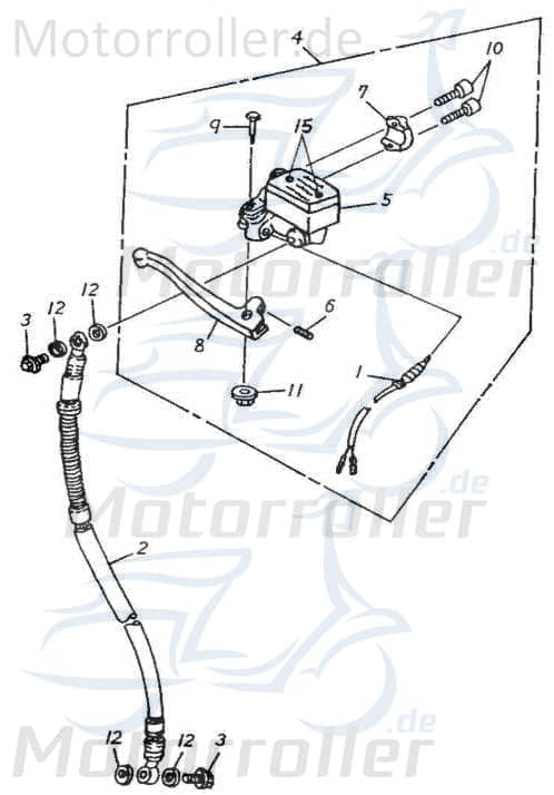 Handbremszylinder rechts VR-Bremse Roller ABR-45500-125-00A Motorroller.de Hauptbremszylinder Bremspumpe Hydraulik-Pumpe Handbremspumpe Brems-Zylinder
