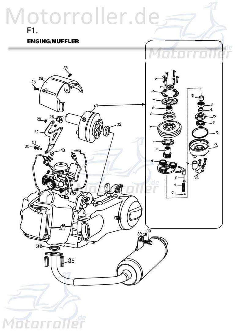 PGO Auspuff Bugrider 150 150ccm 4Takt Buggy B52810000001 Motorroller.de Straßenbuggy Auspuffanlage Endtopf Auspuff-Anlage Auspufftopf Ersatzteil