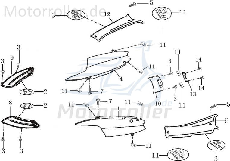 Blende hinten mitte AGM-MOTORS 1020117-1 Motorroller.de